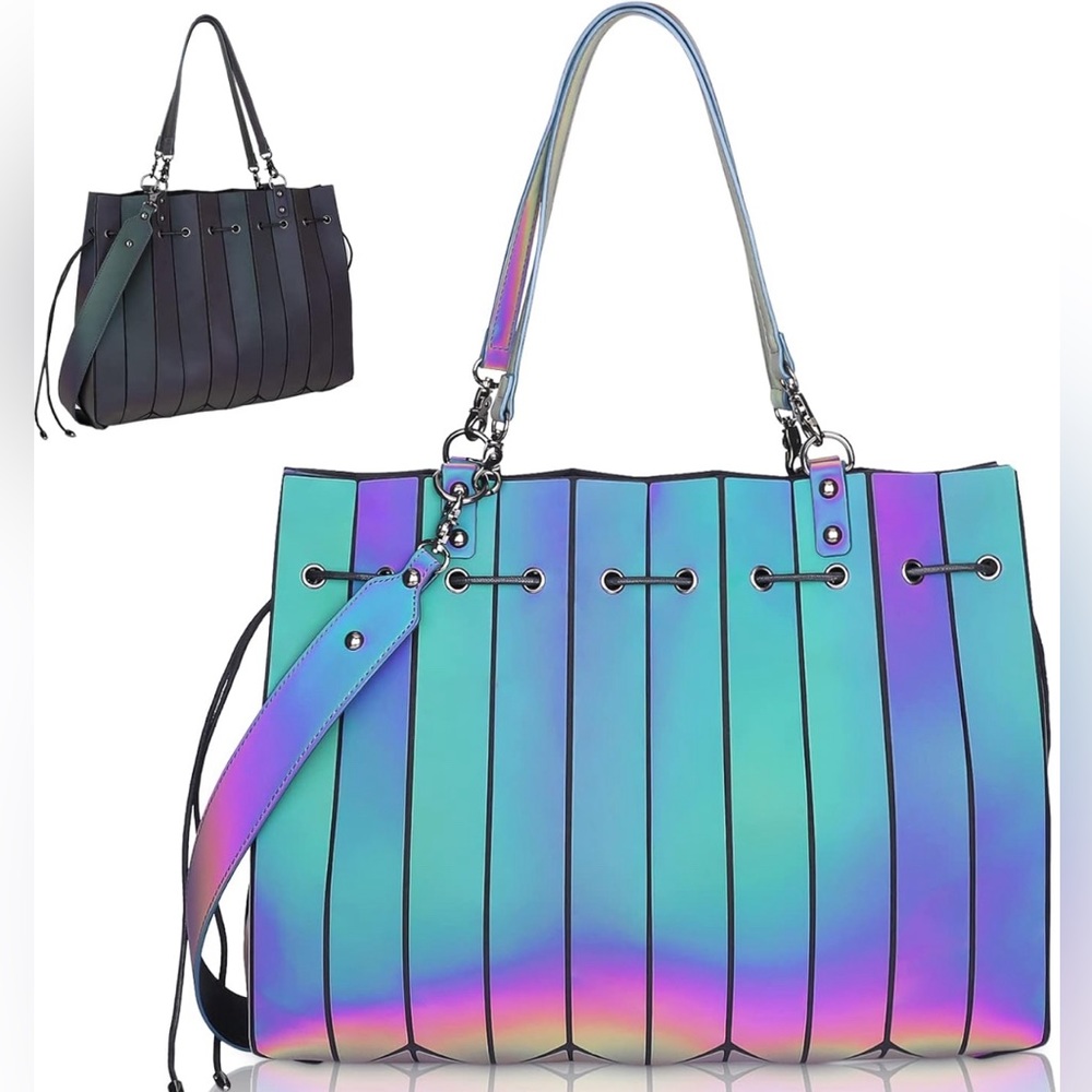 Versatile Large Capacity Geometric Luminous Tote, Shoulder, Bucket Bag.